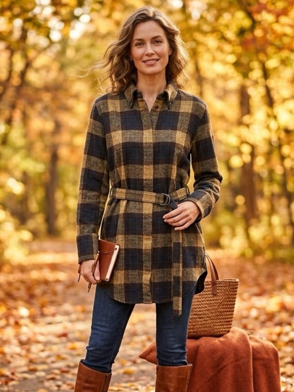 Banana Republic Flannel Belted Tunic Shirt 100% Cotton - Size L